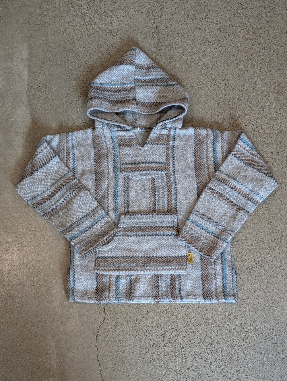 Kids Striped Baja Hoodie in Light Gray, Brown, and Blue